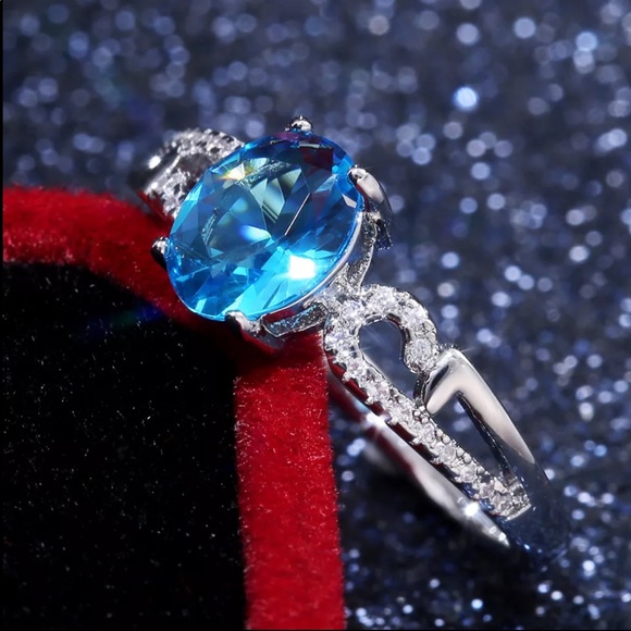 New Women’s 925 Silver Sapphire Oval cut Ring - Picture 4 of 6